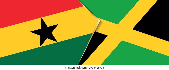 Ghana and Jamaica flags, two vector flags symbol of relationship or confrontation.