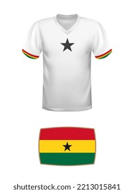 Ghana jersey football kit. World football tournament 2022. National t-shirt and flag of soccer team on white background. Vector illustration.