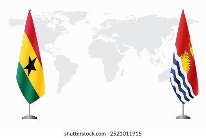 Banderas de Ghana y Kiribati para reunión oficial con antecedentes del mapa mundial.