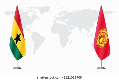 Bandeiras de Gana e Quirguistão para reunião oficial contra fundo do mapa do mundo.