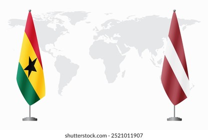 Gana e Letônia sinalizam para reunião oficial contra fundo do mapa do mundo.