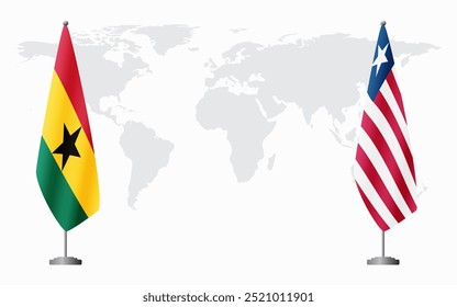 Bandeiras de Gana e Libéria para reunião oficial contra fundo do mapa do mundo.