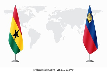 Bandeiras de Gana e Liechtenstein para reunião oficial contra fundo do mapa do mundo.