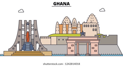 Ghana Line Skyline Vector Illustration. Ghana Linear Cityscape With Famous Landmarks, City Sights, Vector, Design Landscape.