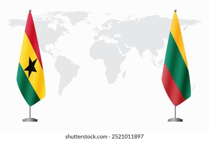 Bandeiras de Gana e Lituânia para reunião oficial contra fundo do mapa do mundo.