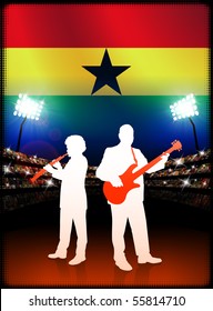 Ghana Live Music Band on Stadium Concert Background with Flag Original Illustration
