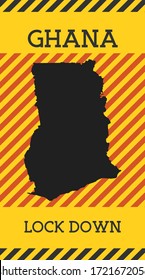 Ghana lockdown sign with pandemic danger icon. Vector illustration.