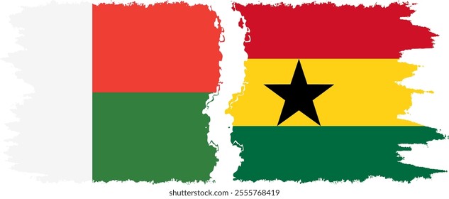 Ghana and Madagascar grunge flags connection, vector