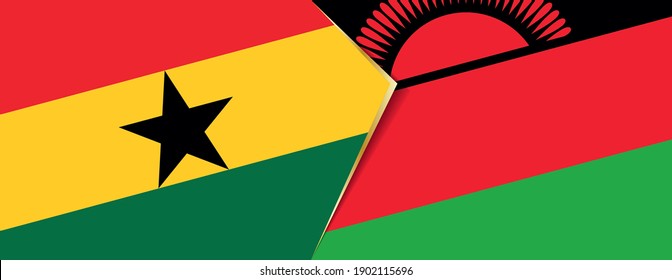 Ghana and Malawi flags, two vector flags symbol of relationship or confrontation.