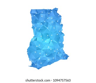 Ghana Map - Abstract geometric rumpled triangular low poly style gradient graphic on white background.