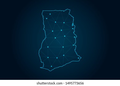 Ghana map with Abstract mash line and point scales on Dark background . design polygon sphere . Wire frame 3D mesh polygonal network line . Vector illustration eps 10.