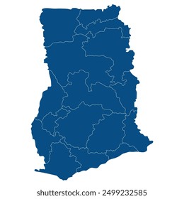 Ghana map. Map of Ghana in administrative provinces in blue color