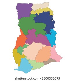 Ghana map. Map of Ghana in administrative provinces in multicolor