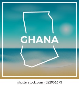 Ghana map against the backdrop of beach and tropical sea with bright sun. EPS10 vector