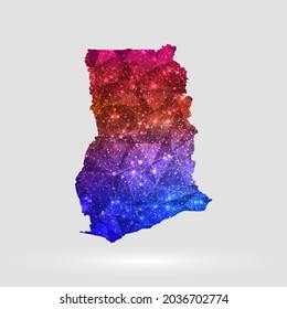 El fondo del mapa de Ghana en estilo poligonal. Imagen vectorial de un mapa de Ghana aislado, de poco color y políticamente. EPS vectorial 10.