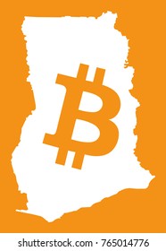 Ghana map with bitcoin crypto currency symbol illustration