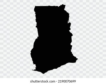 Ghana Map black Color on Backgound png  not divided into cities