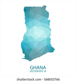 Ghana map - blue geometric rumpled triangular low poly style gradient graphic background , polygonal design for your . Vector illustration eps 10.
