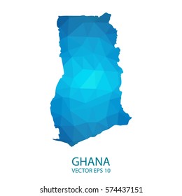 Ghana map - blue geometric rumpled triangular low poly style gradient graphic background , polygonal design for your . Vector illustration eps 10.
