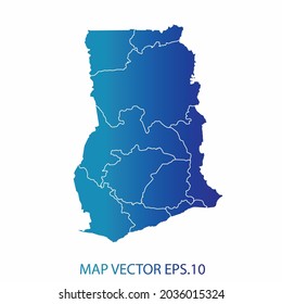 Ghana map, blue gradient color , infographic style , on white background with Map World. Wire frame 3D mesh , map 3D,