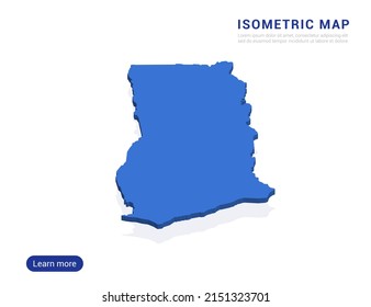 Ghana map blue isolated on white background with 3d isometric vector illustration.