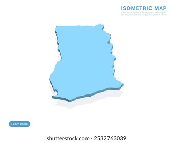 Mapa de Gana azul sobre fundo branco com vetor isométrico.