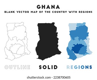 Mapa de Ghana. Fronteras de Ghana para tu infografía. Forma de campo del vector. Ilustración vectorial.