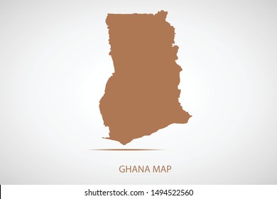 Ghana map, brown color and country name. Map of Africa. Vector map on gray background. Symbol for your web site design map logo. app, ui, Travel vector eps10, concept Illustration.