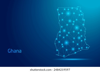 Ghana map - concept of communication technology, graphic of low poly.