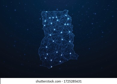 Ghana Map Connection. Abstract Digital Technology 3D Mesh Polygonal Network Line, Design Sphere, Dot and Structure on Dark Background. Vector Illustration EPS10.