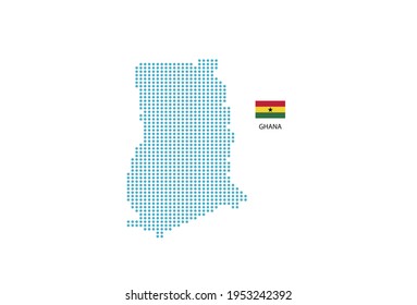 Ghana Karte Design blauer Kreis, weißer Hintergrund mit Ghana Flagge.