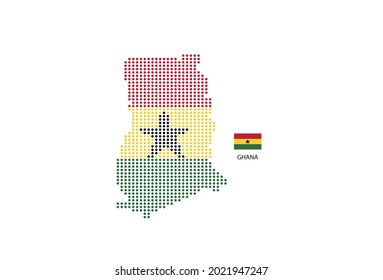 Ghana map design by color of Ghana flag in circle shape, White background with Ghana flag.