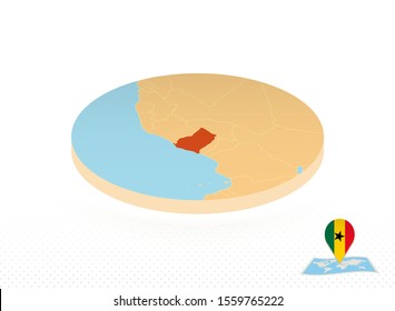 Ghana map designed in isometric style, orange circle map of Ghana for web, infographic and more.   
