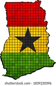 Mapa de Ghana con bandera dentro - Ilustración, 
Bandera de mosaico de grano de Ghana