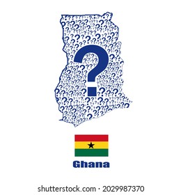 Bandera del mapa de Ghana hecha con signo de interrogación.