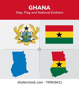 Ghana Map, Flag and National Emblem 