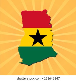 Ghana map flag on sunburst illustration 