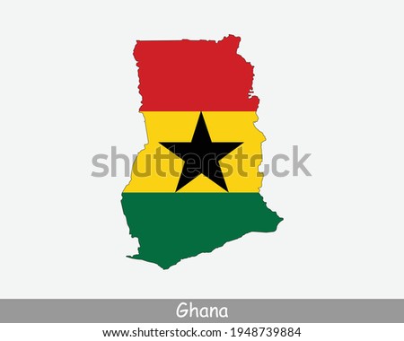 Ghana Map Flag. Map of the Republic of Ghana with the Ghanaian national flag isolated on white background. Vector Illustration.