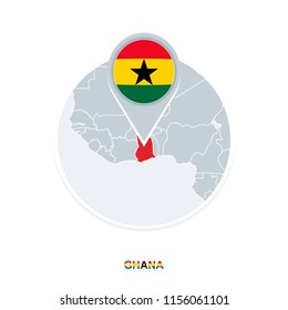 Ghana map and flag, vector map icon with highlighted Ghana