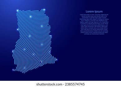 Ghana map from futuristic concentric blue circles and glowing stars for banner, poster, greeting card