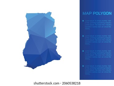 Ghana map in geometric blue polygonal style modern design on white background. Vector illustration map in geometric blue polygonal style modern design on white background. Vector illustration.