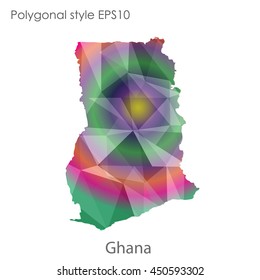 Ghana map in geometric polygonal style.Abstract gems triangle,modern design background.