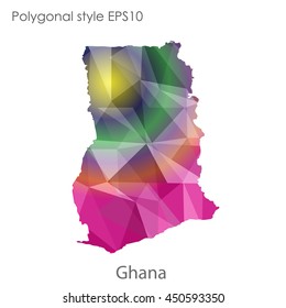 Ghana map in geometric polygonal style.Abstract gems triangle,modern design background.