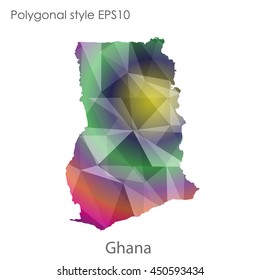 Ghana map in geometric polygonal style.Abstract gems triangle,modern design background.