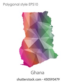 Ghana map in geometric polygonal style.Abstract gems triangle,modern design background.