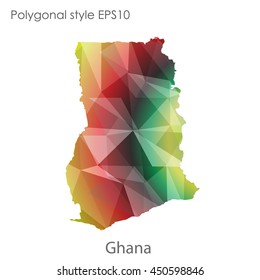 Ghana map in geometric polygonal style.Abstract gems triangle,modern design background.