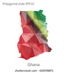 Ghana map in geometric polygonal style.Abstract gems triangle,modern design background.