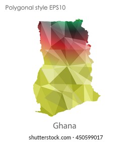 Ghana map in geometric polygonal style.Abstract gems triangle,modern design background.