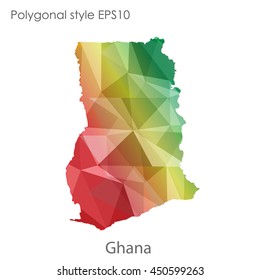 Ghana map in geometric polygonal style.Abstract gems triangle,modern design background.