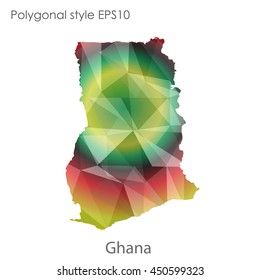 Ghana map in geometric polygonal style.Abstract gems triangle,modern design background.